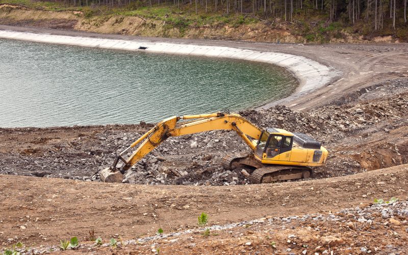 Construction of an artificial lake in Bukovel. 2014. Ukraine